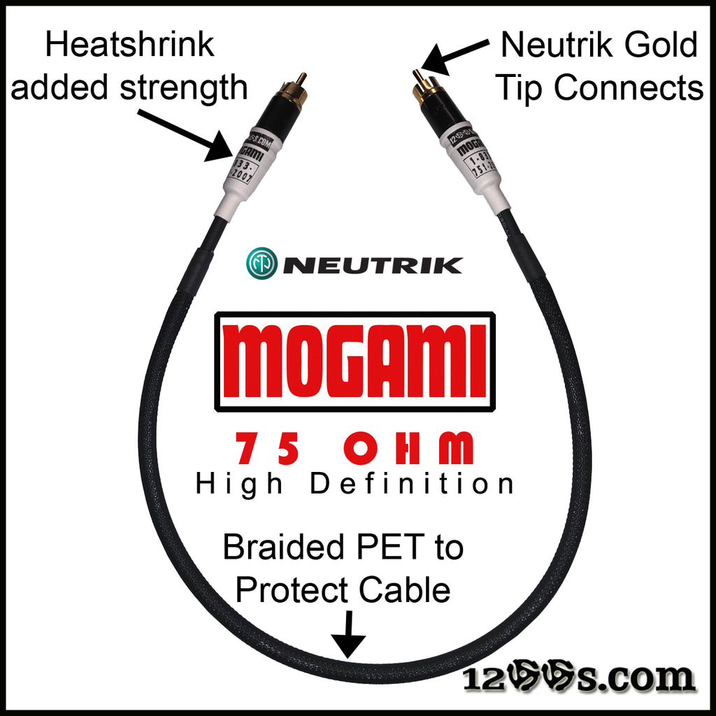 (WHITE) 75 OHM MOGAMI RCA / Phono Interconnect Cable with NEUTRIK Gold Tips & Braided PET