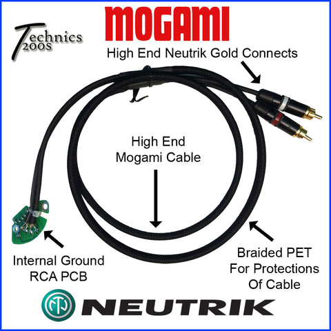 MOGAMI RCA / Phono Cable with NEUTRIK Gold Tip Connects & Internal Ground PCB